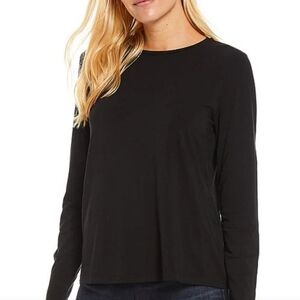 Eileen Fisher Black Tencel Long Sleeve Top | Size SP | Boxy Fit, Crew Neck – Cap